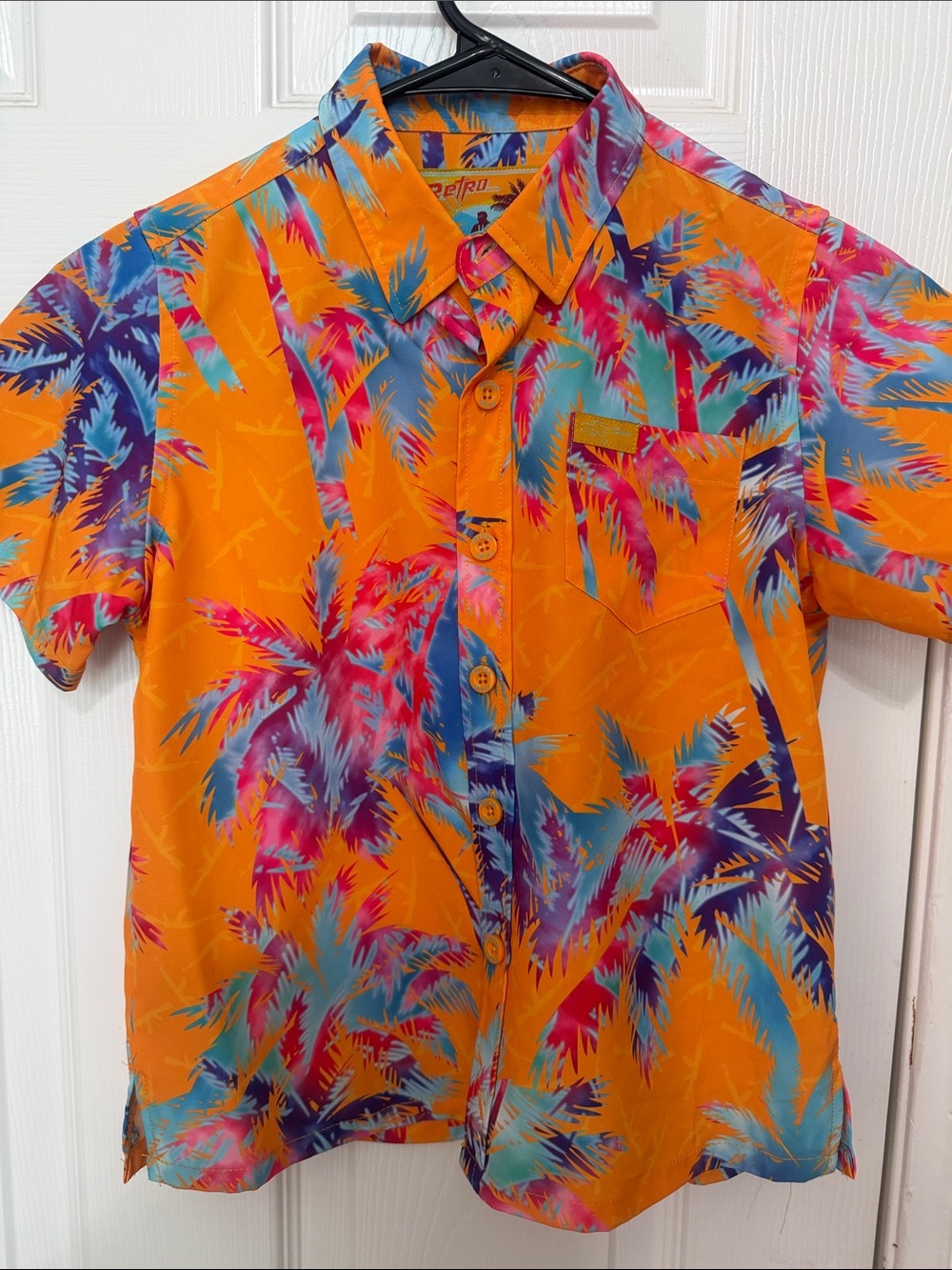 Kids' Bright Orange Tropical Button-Down Shirt